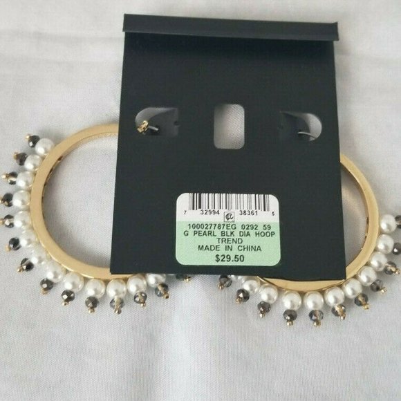 INC Gold-Tone Bead & Imitation Pearl Hoop Earrings - Picture 4 of 4